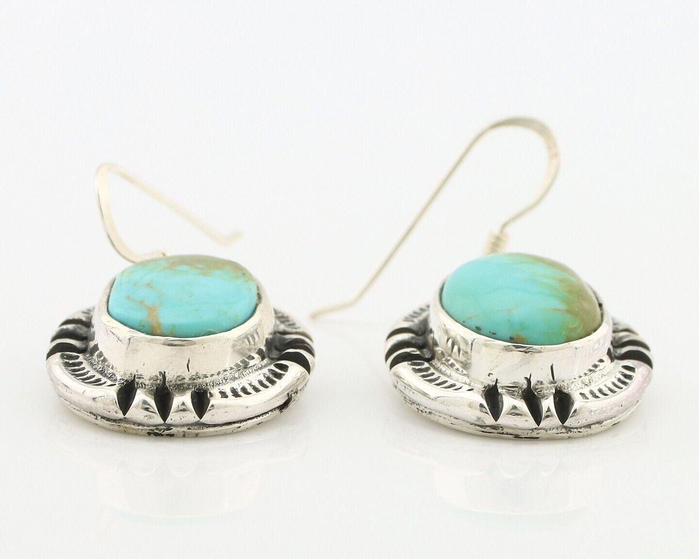 Navajo Handmade Earrings 925 Silver Natural Arizona Turquoise Signed Gecko C.80s