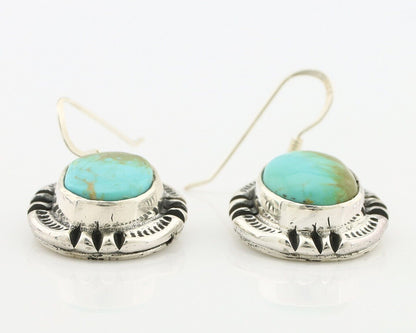 Navajo Handmade Earrings 925 Silver Natural Arizona Turquoise Signed Gecko C.80s