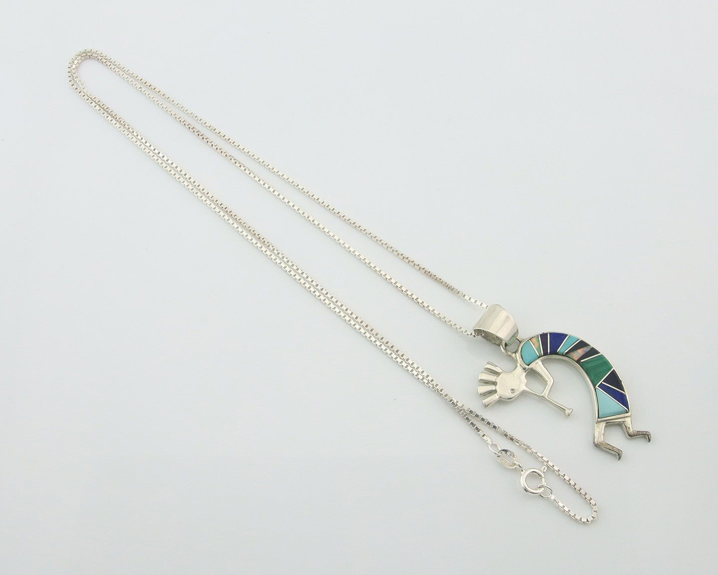 Navajo Kokopelli Necklace Sterling Silver Natural Gemstone Vintage Signed