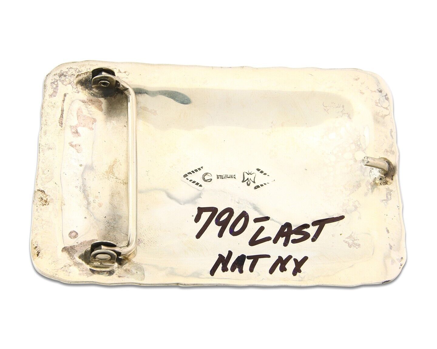 Navajo Ranger Belt Buckle 925 Silver Mined Green Turquoise Signed H Martinez C80