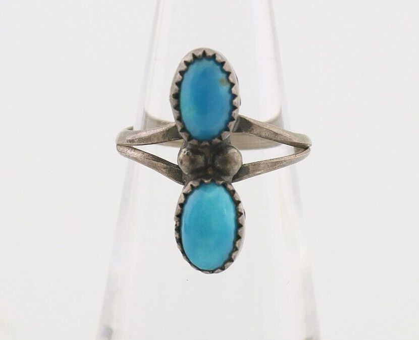 Navajo Ring 925 Silver Natural Turquoise Native American Artist C.80's