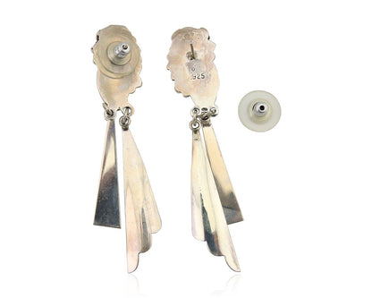 Navajo Dangle Earrings 925 Silver Natural Blue Turquoise Artist Signed M.S. C80s