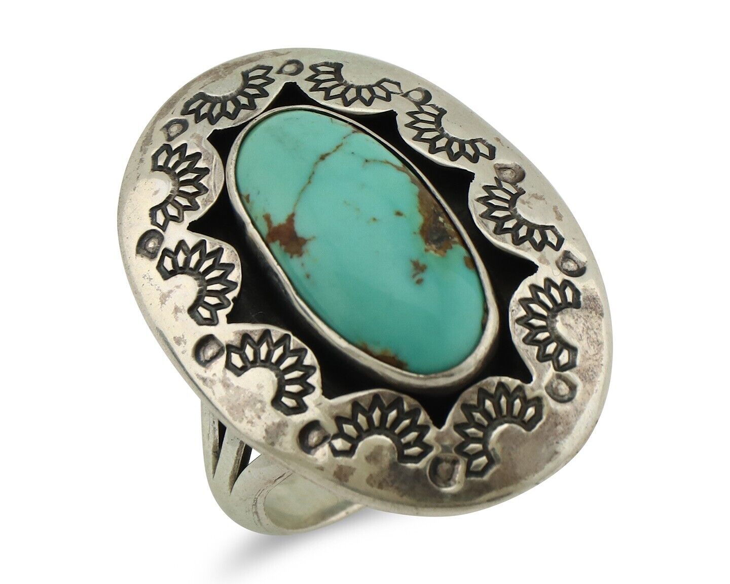 Navajo Ring 925 Silver Natural Blue Turquoise Signed M Montoya C.80's