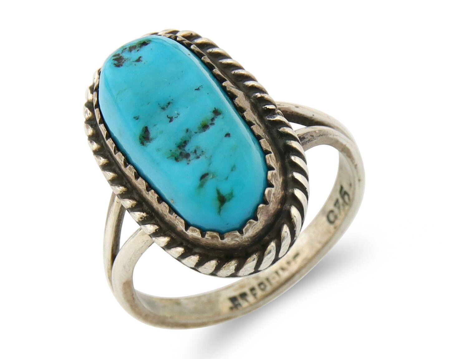 Navajo Ring 925 Sterling Natural Mined Blue Nugget Turquoise C.80's Size 6.0