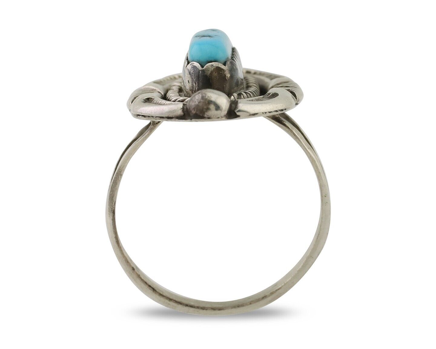 Navajo Ring 925 Silver Sleeping Beauty Turquoise Signed V & N EDSITTY C.80's