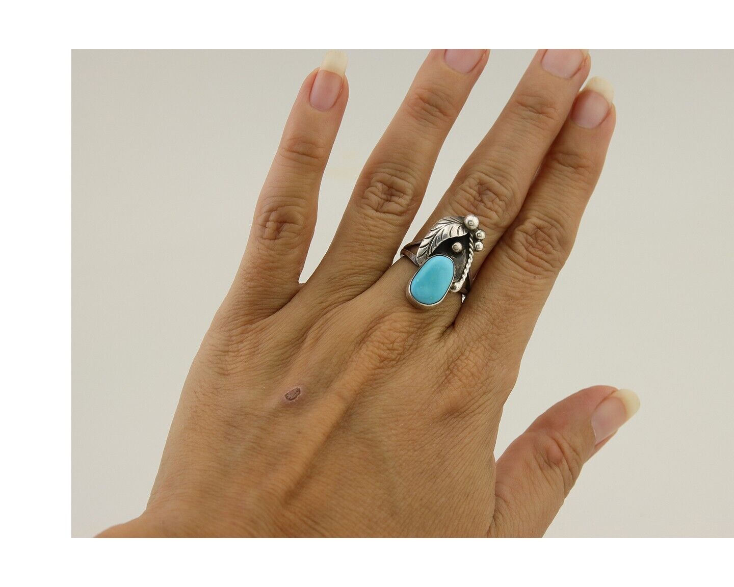 Navajo Handmade Ring 925 Silver Turquoise Signed LS C.80's