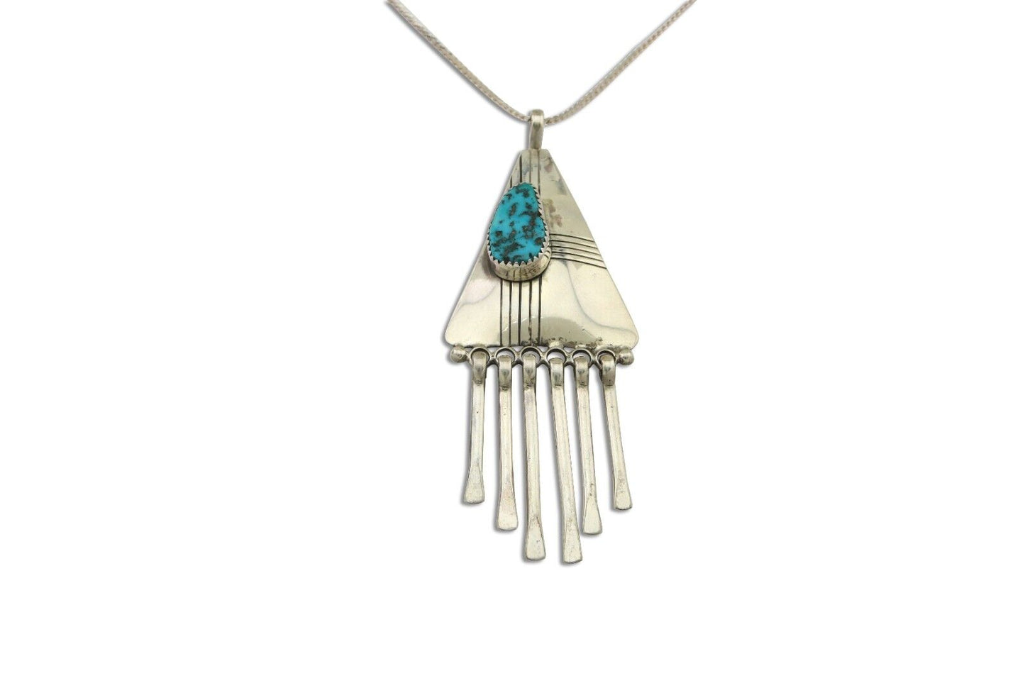 Navajo Necklace 925 Silver Natural Turquoise Artist Signed MT C.80's