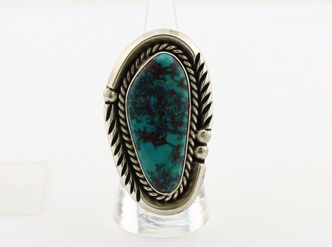 Navajo Ring 925 Silver Natural Blue Turquoise Artist Signed Ben S C.80's
