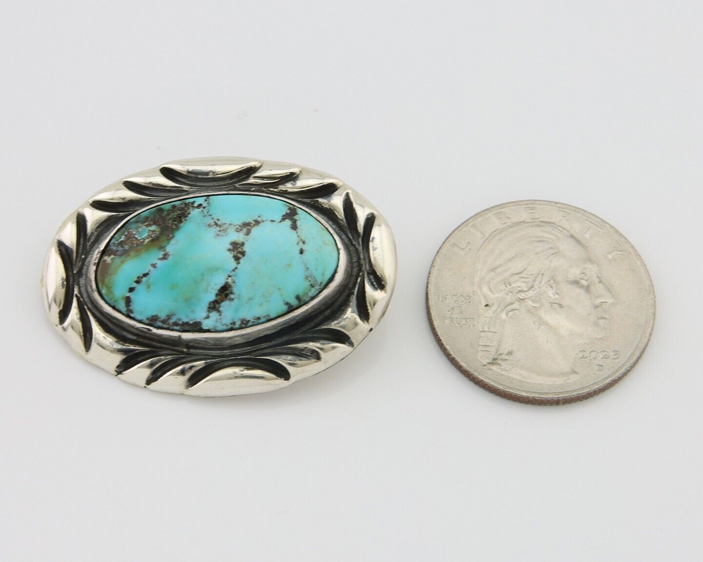 Navajo Pin 925 Silver Natural Mined Turquoise Artist Signed C Montoya C.80's