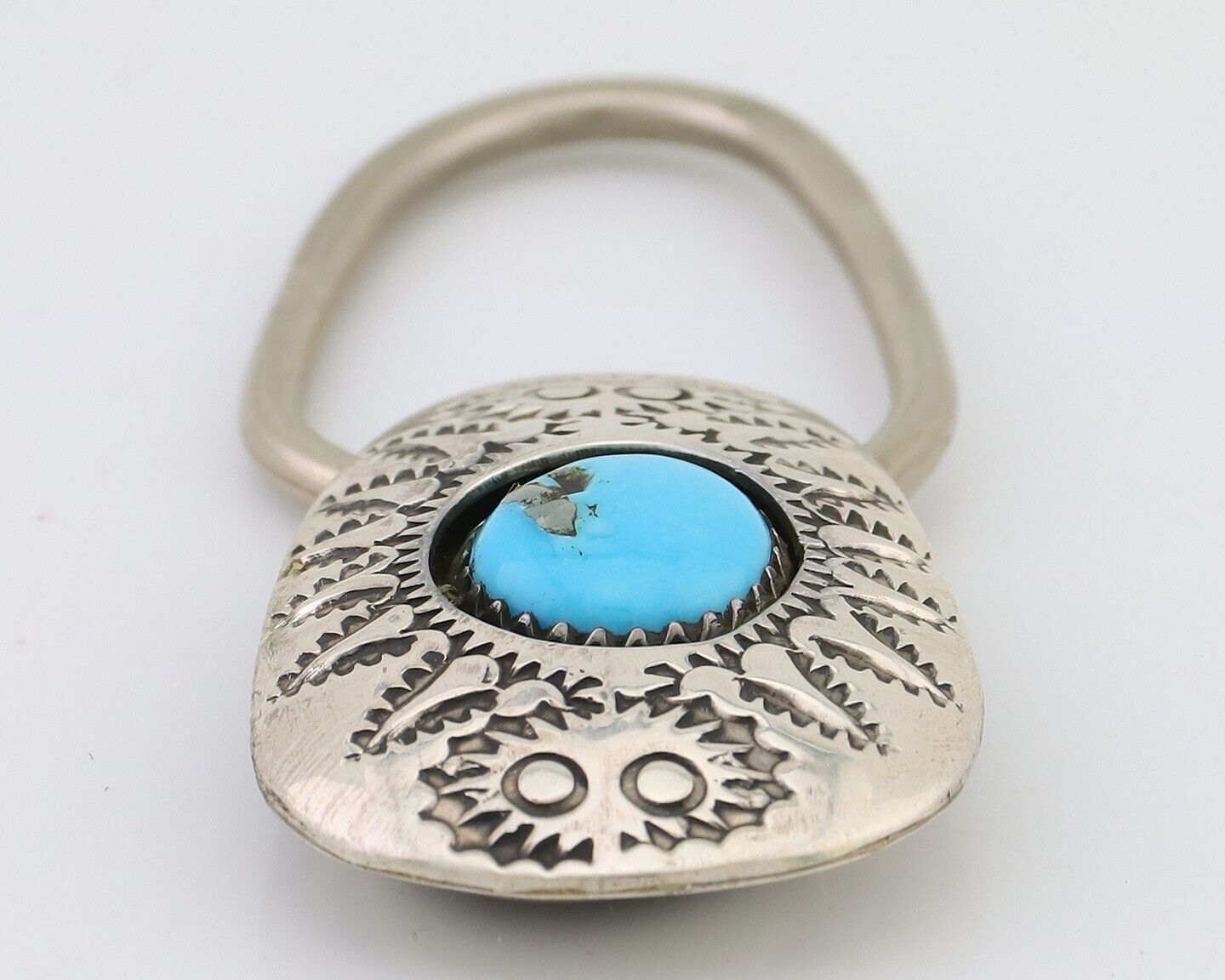 Navajo Key Chain .925 Silver Hand Stamped Native Artist C.80s