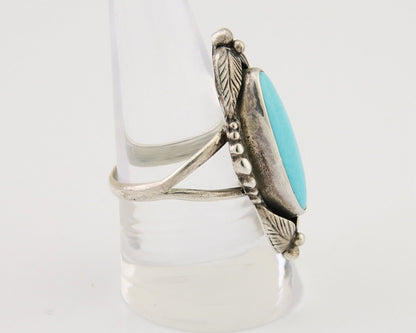 Navajo Ring 925 Silver Natural Slab Turquoise Artist Signed Circle JW C.80's