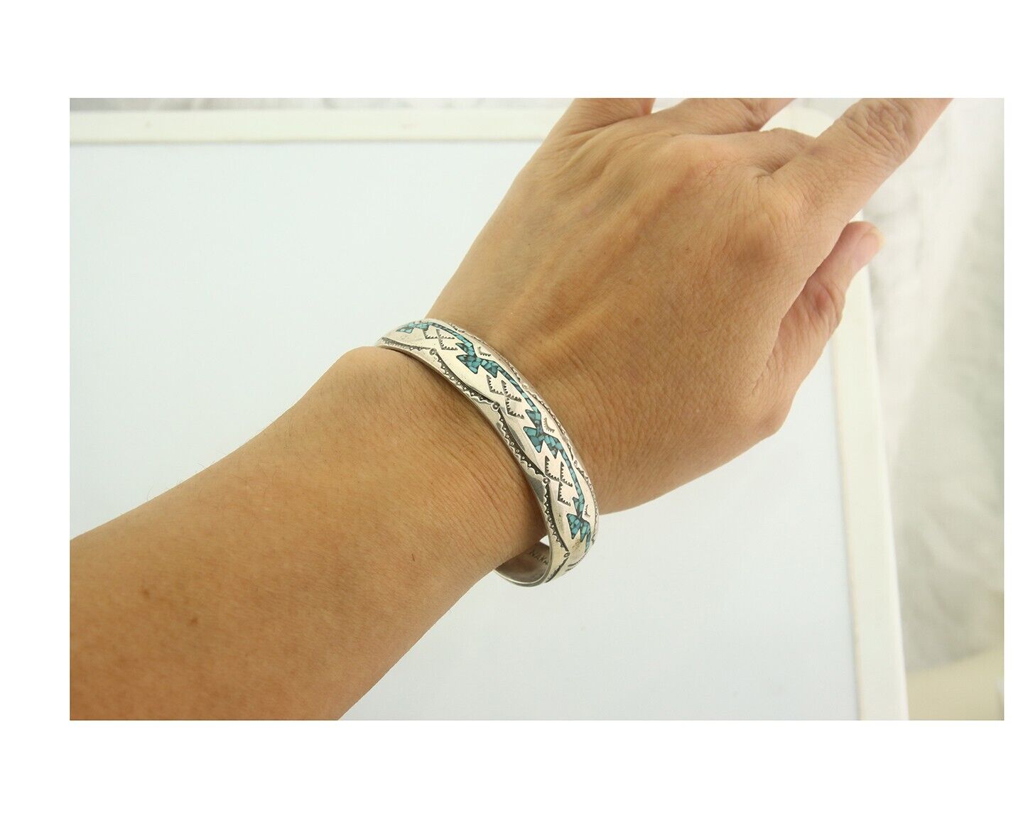 Navajo Bracelet 925 Silver Inlaid Turquoise Cuff Artist Signed NAKAI C.80's