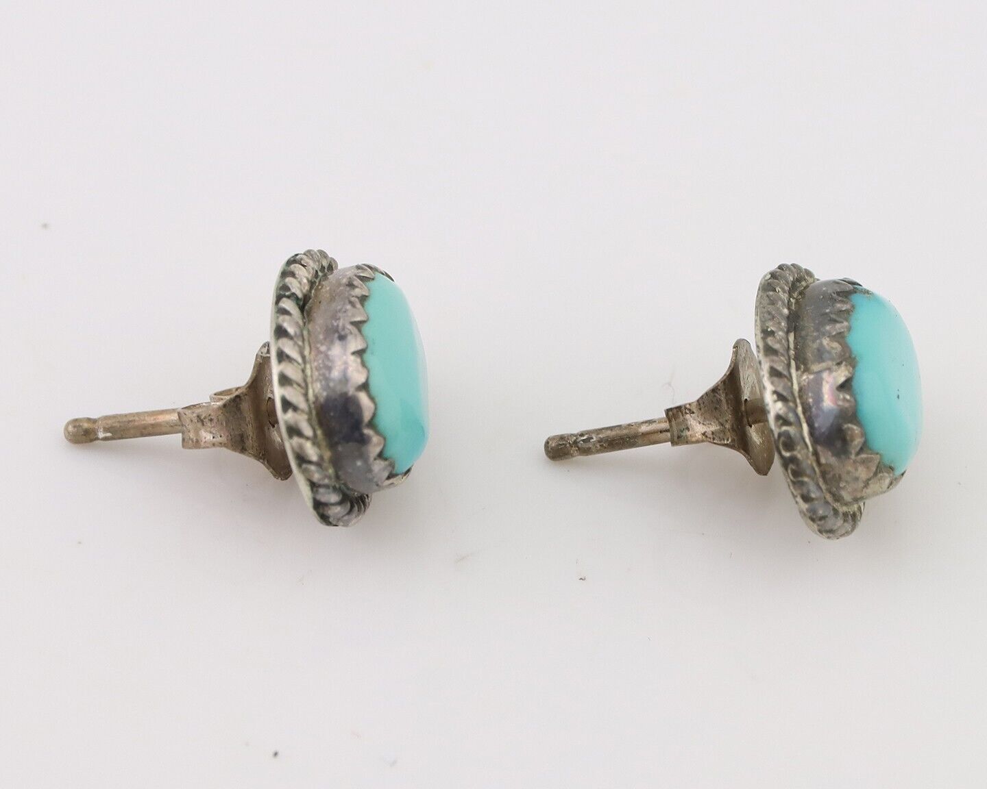 Navajo Earrings 925 Silver Natural Blue Turquoise Native American Artist C.80's