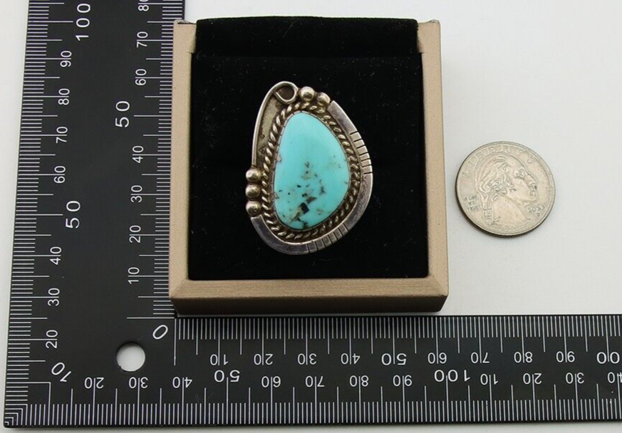 Navajo Ring 925 Sterling Silver Turquoise Signed MN C.80's