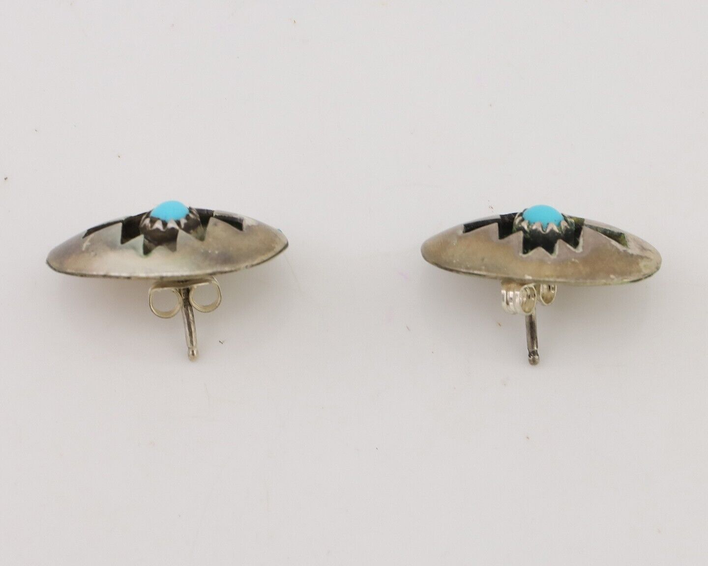 Navajo Handmade Earrings 925 Silver Natural Turquoise Native Artist C.80's