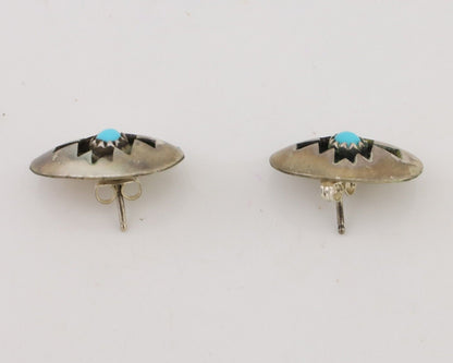 Navajo Handmade Earrings 925 Silver Natural Turquoise Native Artist C.80's