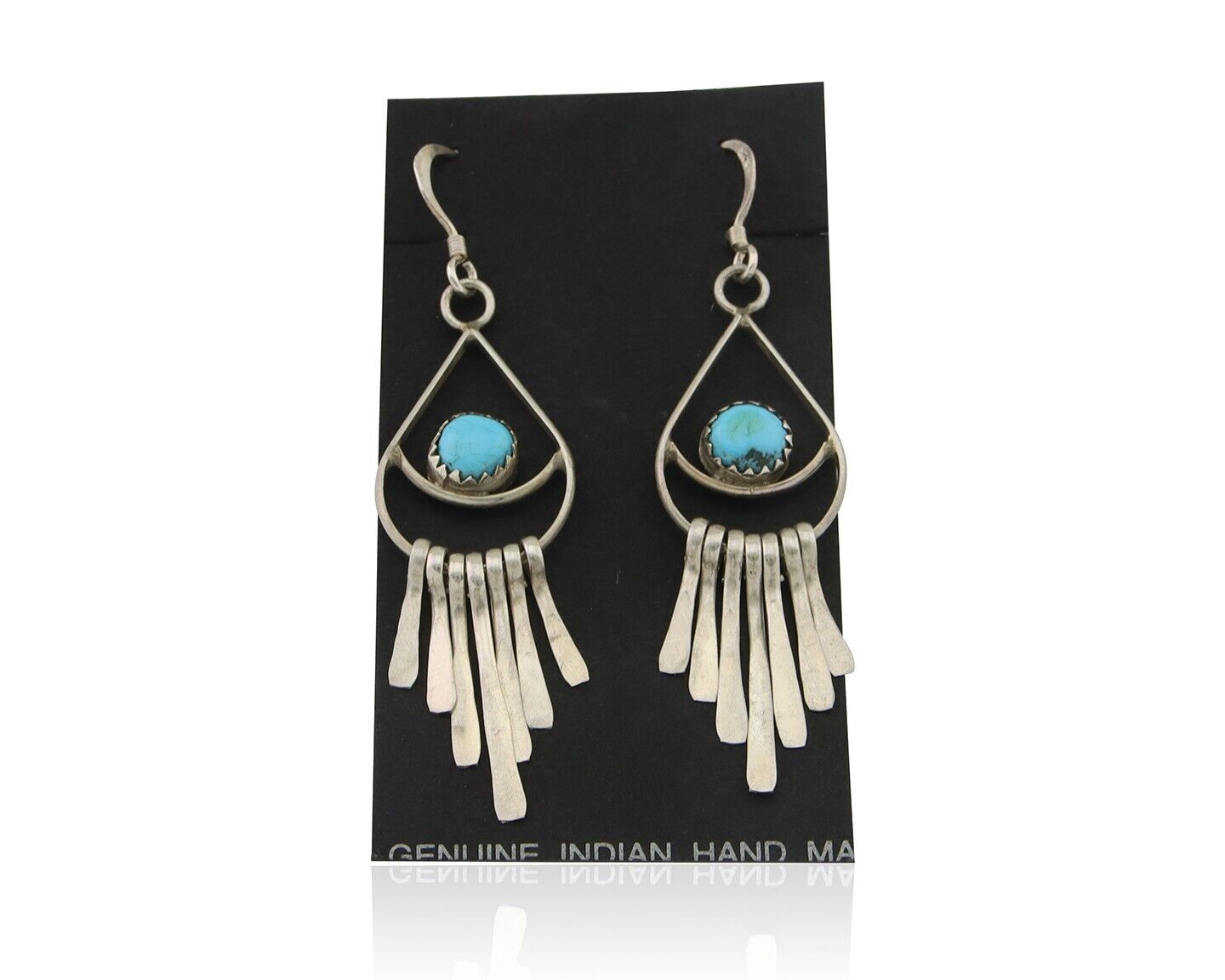 Navajo Dangle Earrings 925 Silver Natural Turquoise Artist Signed JB C.80's