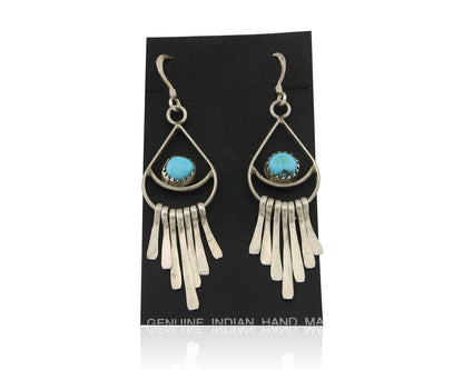 Navajo Dangle Earrings 925 Silver Natural Turquoise Artist Signed JB C.80's