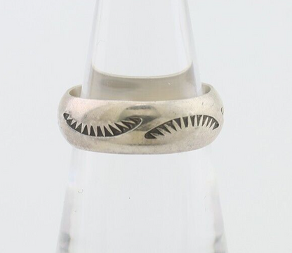 Navajo Hand Stamped Band 925 Silver 6.0 mm Signed Larry Chavez Size 5.5 C.80's