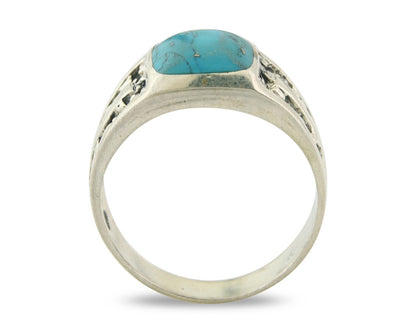 Men Vintage Nugget Ring 925 Sterling Turquoise Artist Signed SC Size 11.25