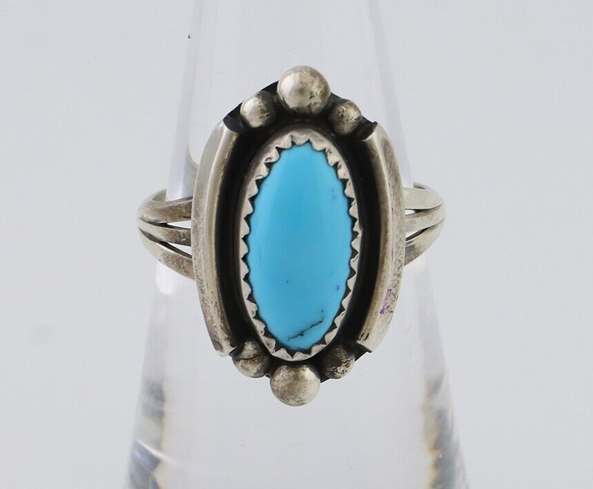 Navajo Ring 925 Silver Sleeping Beauty Turquoise Artist Signed SC C.80's