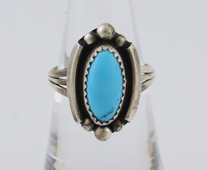 Navajo Ring 925 Silver Sleeping Beauty Turquoise Artist Signed SC C.80's