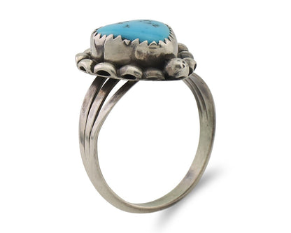 Navajo Ring 925 Silver Sleeping Beauty Turquoise Artist Signed SC C.80's