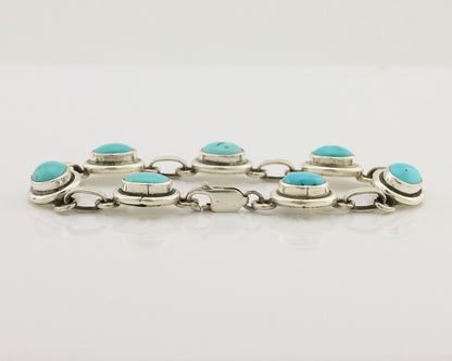 Navajo Link Bracelet 925 Silver Kingman Turquoise Native American Artist C.80's