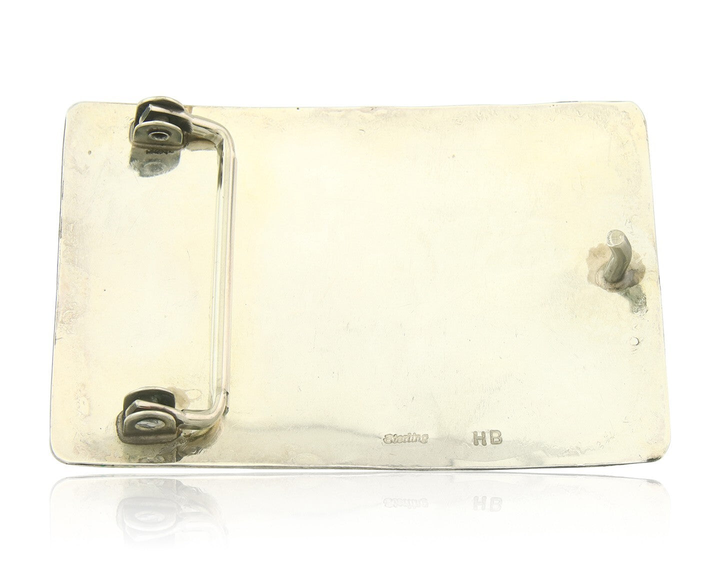 Vintage Navajo Belt Buckle 925 Silver Handmade Inlaid Gemstone Signed HB