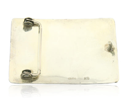 Vintage Navajo Belt Buckle 925 Silver Handmade Inlaid Gemstone Signed HB