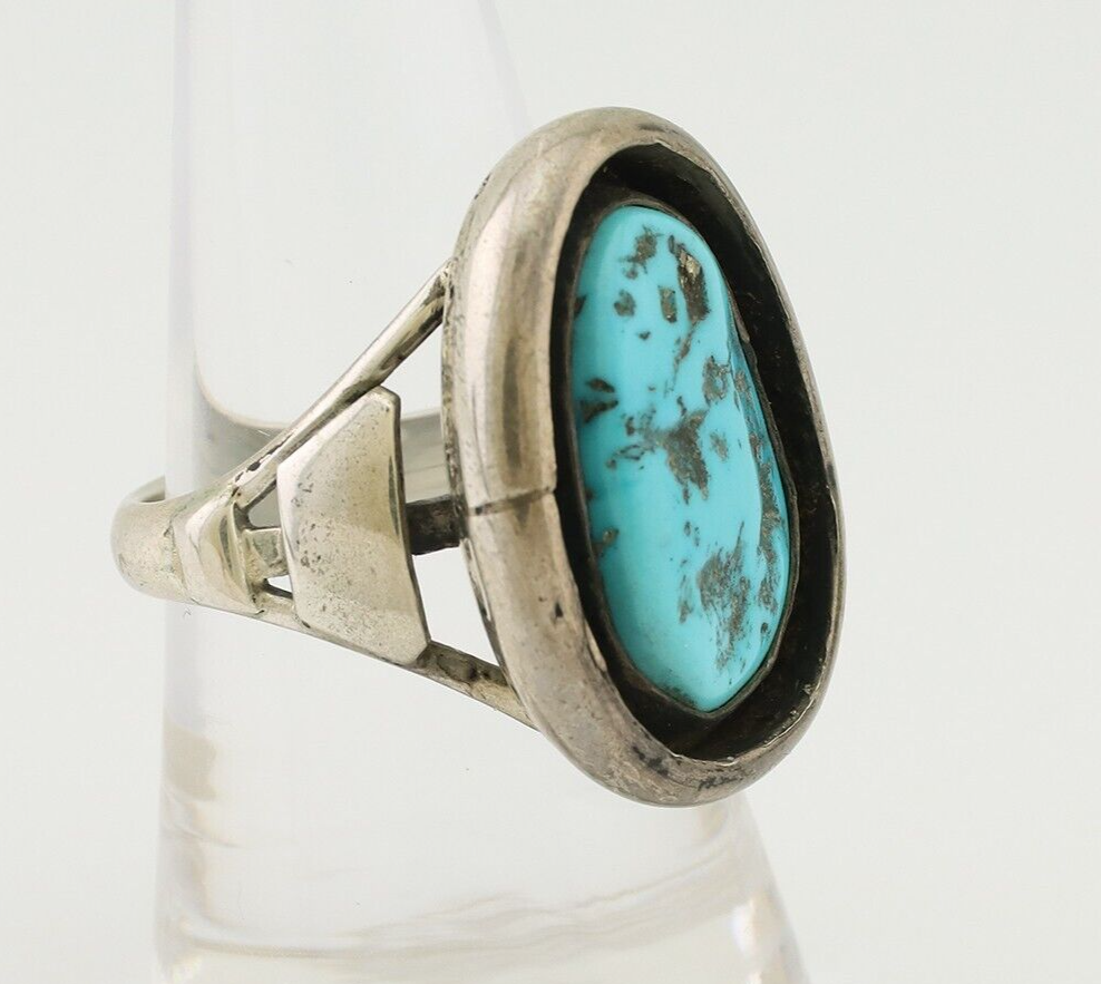 Navajo Ring 925 Silver Sleeping Beauty Turquoise Signed M Montoya C.80's