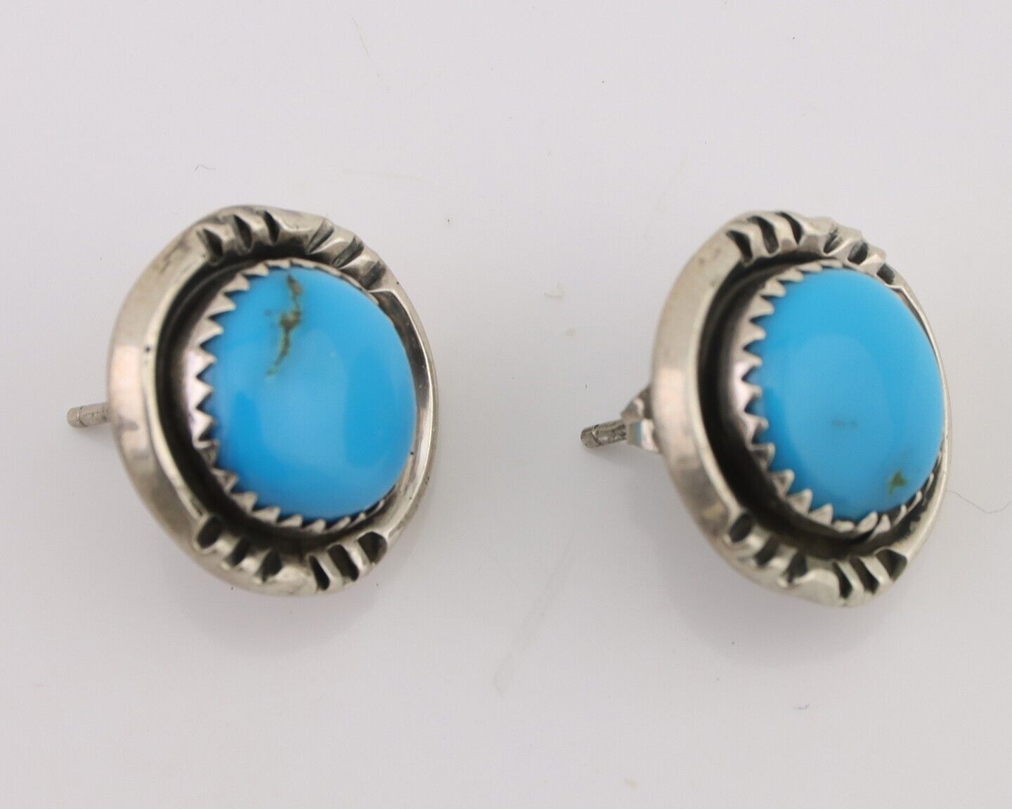 Navajo Earrings 925 Silver Natural Blue Turquoise Native American Artist C.80s