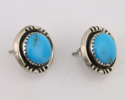 Navajo Earrings 925 Silver Natural Blue Turquoise Native American Artist C.80s