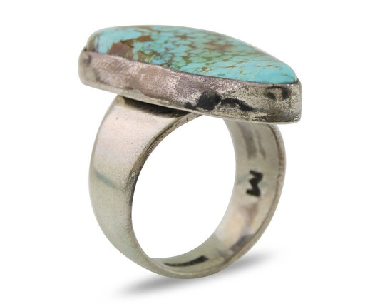 Men Navajo Ring 925 Silver Large Natural Turquoise Signed M Montoya C.80's