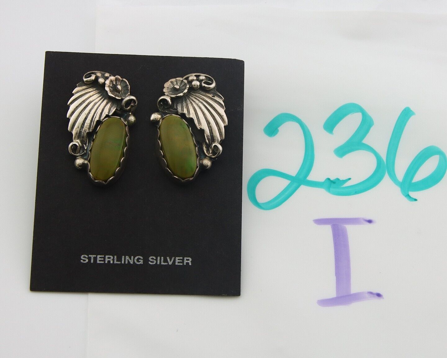 Navajo Earrings 925 Silver Natural Turquoise Native American Artist C.80's