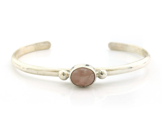 Navajo Cuff Bracelet Sterling Silver Natural Mined Pink Quartz Native Artst