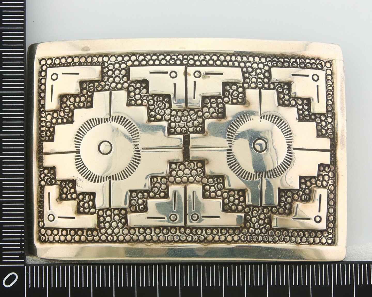 Navajo Belt Buckle 925 Sterling Silver Signed HIJE 2x3 in C.80's
