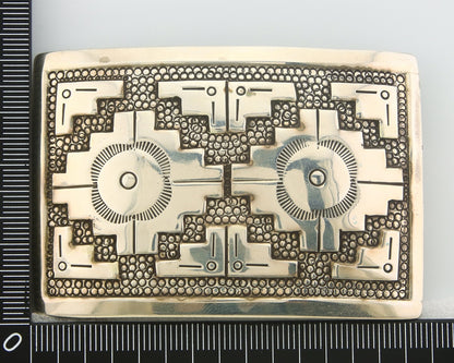 Navajo Belt Buckle 925 Sterling Silver Signed HIJE 2x3 in C.80's