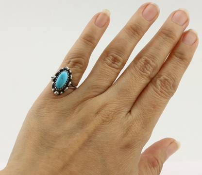 Navajo Ring 925 Silver Sleeping Beauty Turquoise Artist Signed SC C.80's