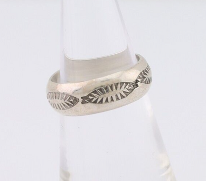 Navajo Hand Stamped Band 925 Silver 6.0 mm Signed Larry Chavez Size 5.25 C.80's