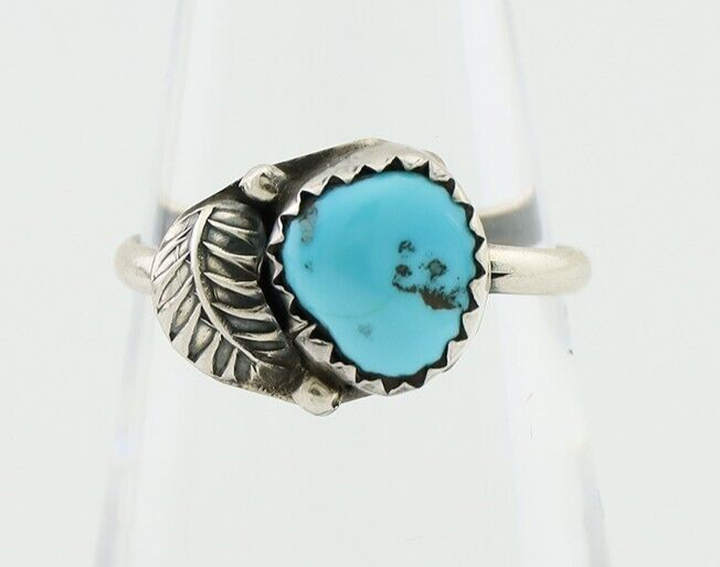 Navajo Ring 925 Silver Sleeping Beauty Turquoise Native American Artist C.80's