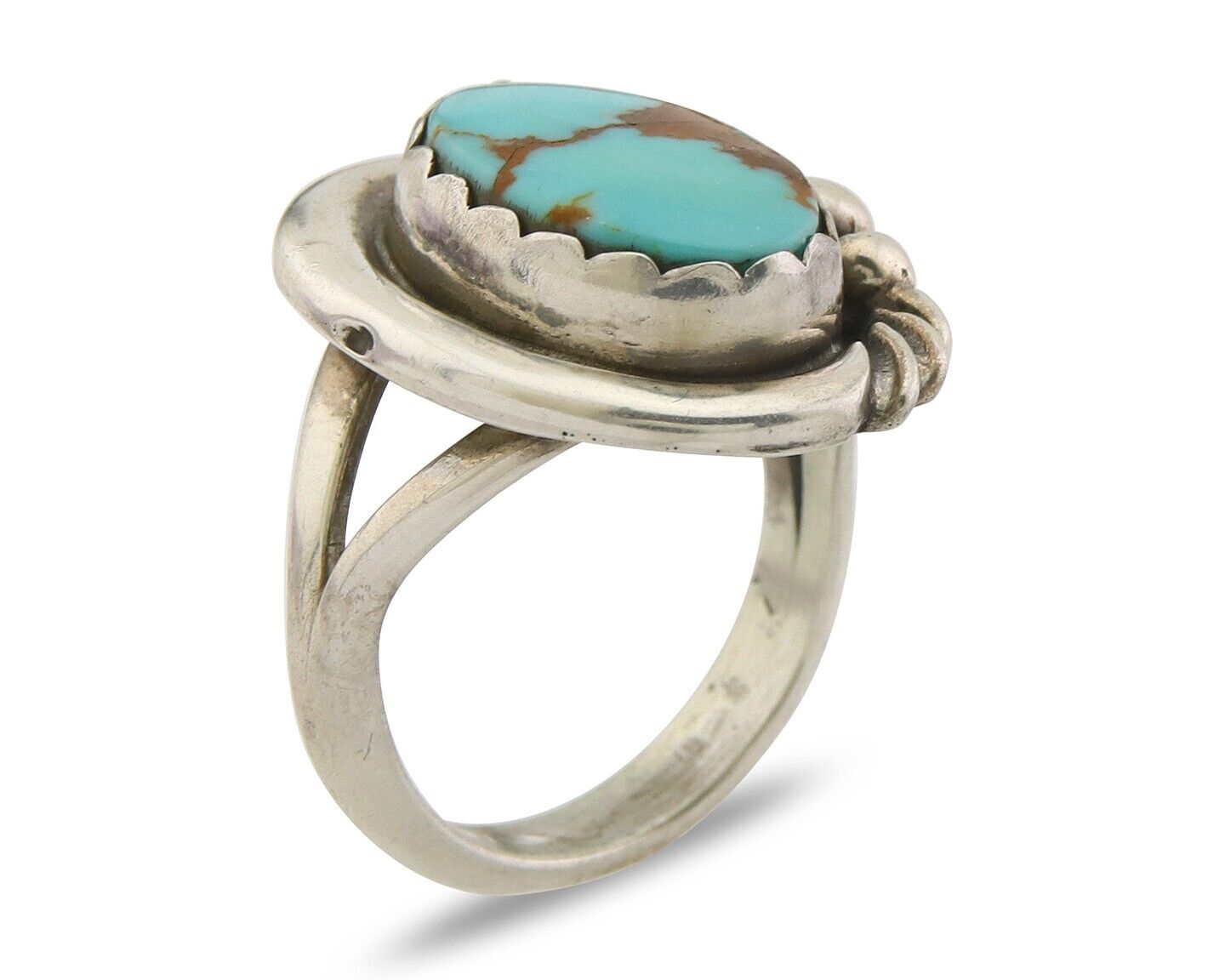 Navajo Ring 925 Sterling Natural Blue Turquoise Native Artist C.80's Size 5.2