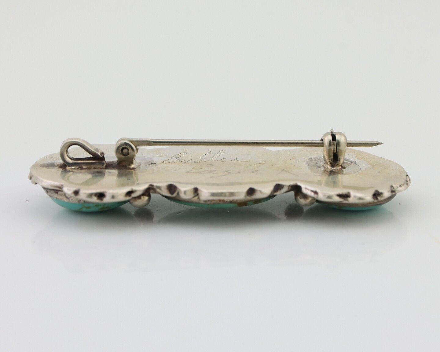 Navajo Pin Pendant 925 Silver Natural Turquoise Signed Billy Eagle C.80's