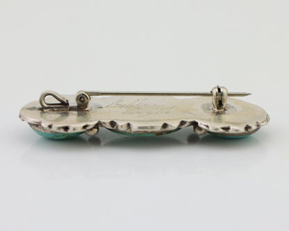 Navajo Pin Pendant 925 Silver Natural Turquoise Signed Billy Eagle C.80's
