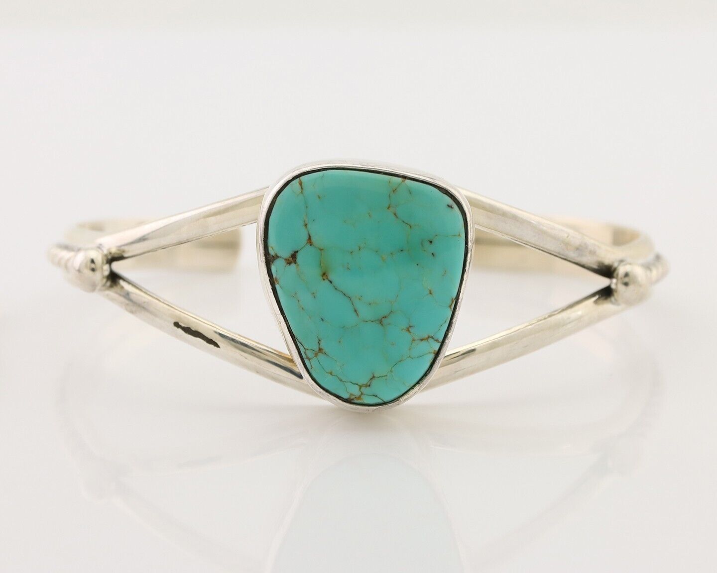 Navajo Cuff Bracelet 925 Silver Natural Blue Turquoise Artist Signed Gecko C.80s