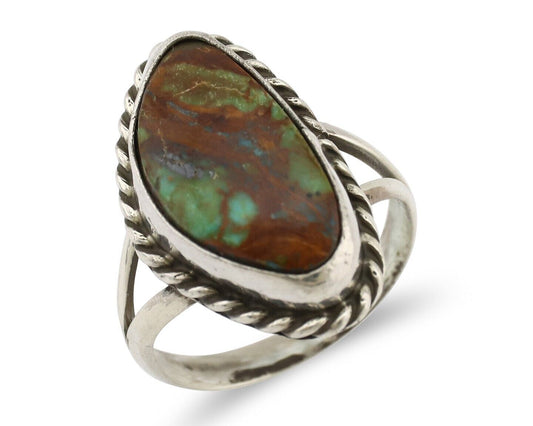 Navajo Ring 925 Silver Natural Turquoise Artist Signed Rabbit Stick C.80's