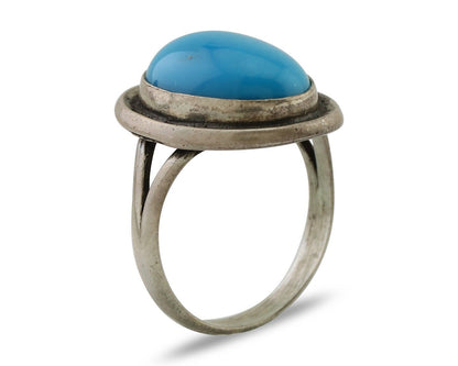 Navajo Handmade Ring 925 Silver Blue Turquoise Native American Artist C.80's