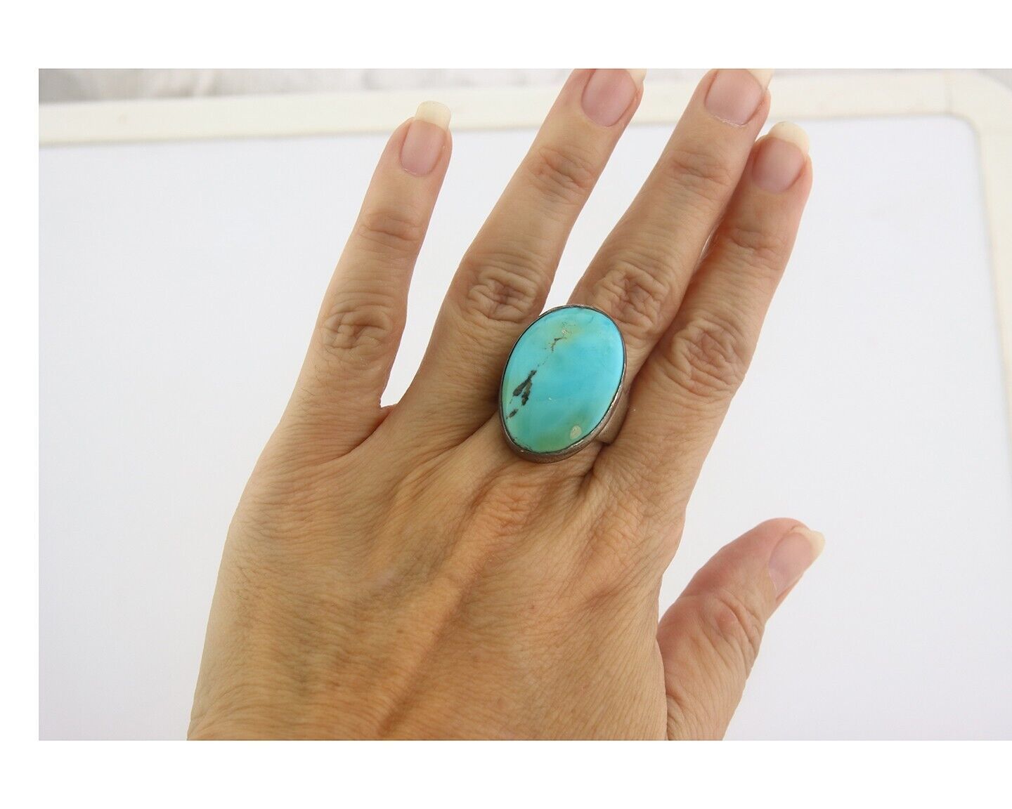 Navajo Ring 925 Sterling Turquoise Handmade Signed M Montoya C.80's Sz 9.75