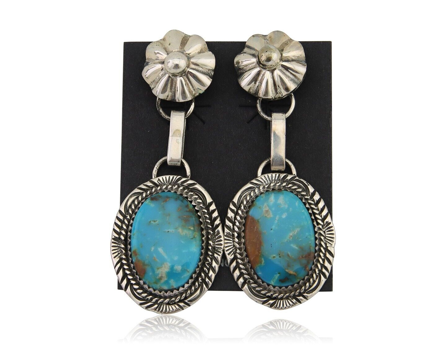 Navajo Dangle Earrings 925 Silver Natural Turquoise Artist Signed Mike Begay C80