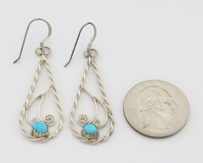 Navajo Dangle Earrings 925 Silver Natural Turquoise Artist Signed JB C.80's